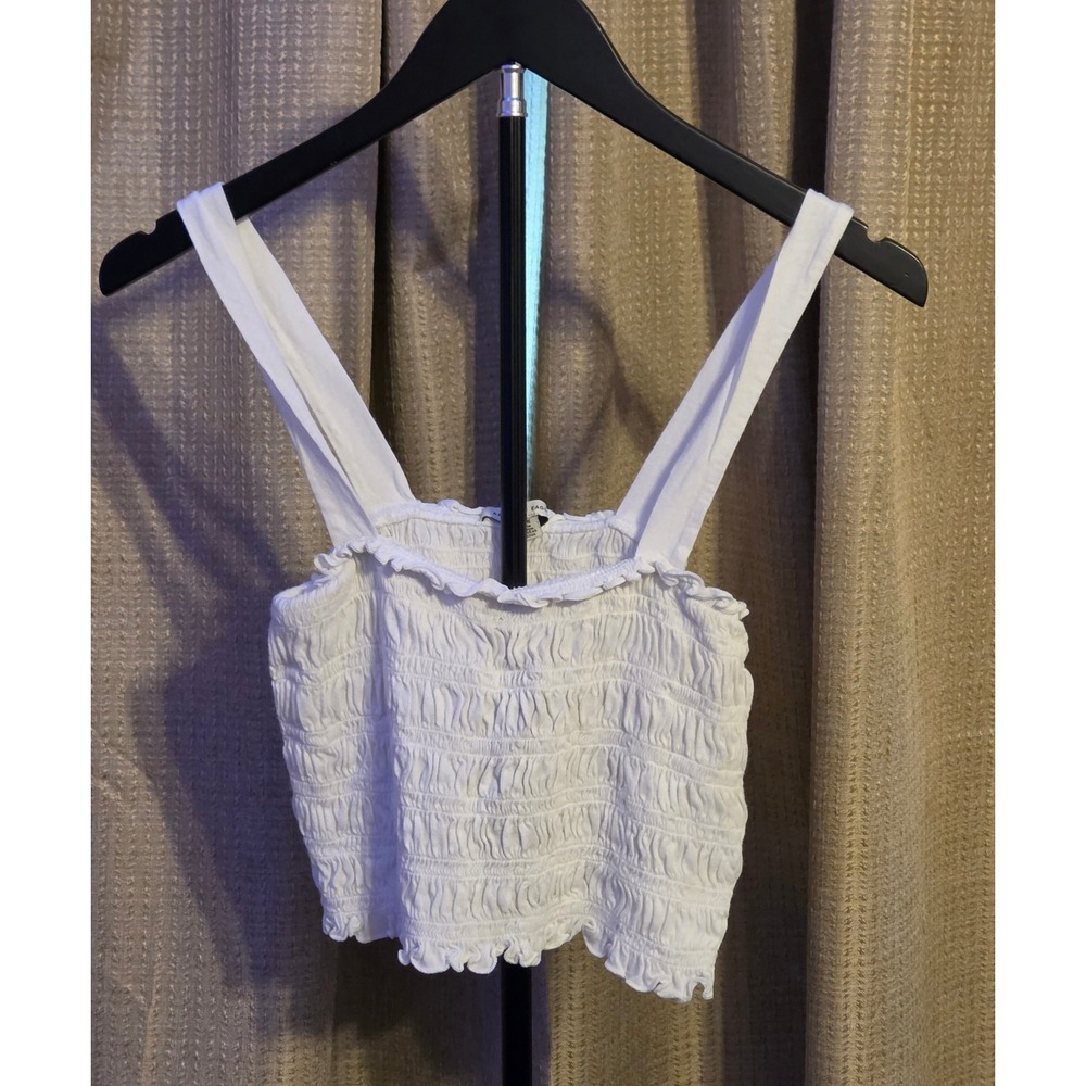 American Eagle Smocked Ruffled Crop Top Women's‎ Size Small White
